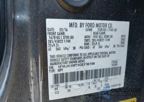 2016 Ford Expedition El Platinum from USA, damaged, VIN 1FMJK1MT1GEF36196